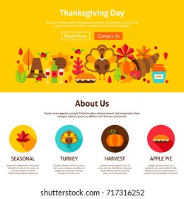 Thanksgiving Day Website Design. Vector Illustration of Banner. Fall Seasonal Concept.