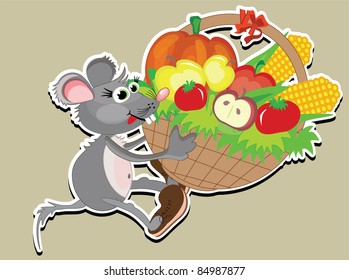 Thanksgiving day,mouse with big basket,vector