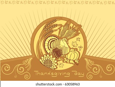 Thanksgiving decoration postcard.Vector with turkey's elements