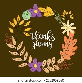 thanksgiving design with decorative floral wreath