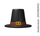 Thanksgiving design element. Classic 3D vector black hat with gold buckle depicting pilgrim