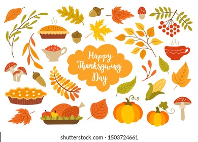 Thanksgiving design elements. . Flat style. Vector illustration.