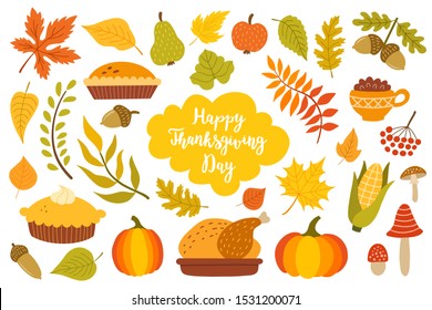 Thanksgiving design elements. . Flat style. Vector illustration.