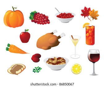 Thanksgiving dinner elements EPS 8 vector, grouped for easy editing.