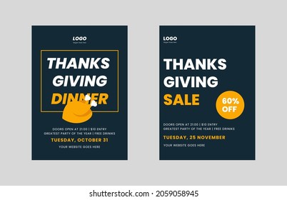 Thanksgiving Dinner Flyer Design Template. Thanksgiving Sale Poster Leaflet Design. Flyer In A4, Bundle, Brochure Design, Cover Modern Layout, Annual Report, Poster