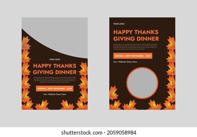 Thanksgiving Dinner Flyer Design Template. Thanksgiving Sale Poster Leaflet Design. Flyer In A4, Bundle, Brochure Design, Cover Modern Layout, Annual Report, Poster