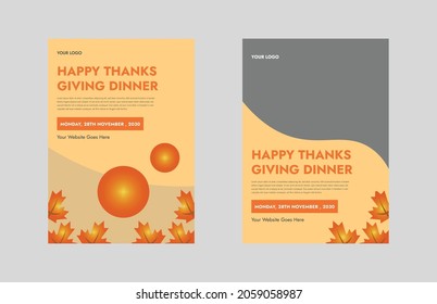 Thanksgiving Dinner Flyer Design Template. Thanksgiving Sale Poster Leaflet Design. Flyer In A4, Bundle, Brochure Design, Cover Modern Layout, Annual Report, Poster