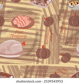 Jantar de Ação de Graças desenhado à mão textura sem costura padrão 