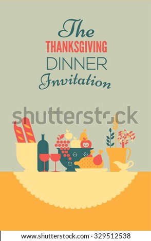 Thanksgiving dinner invitation template with table setting and blank space for text.