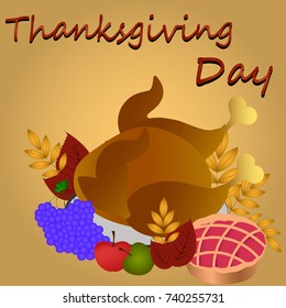 Thanksgiving dinner on a colored background, Vector illustration
