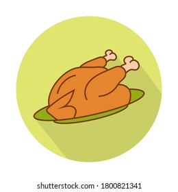 Thanksgiving dinner roast turkey flat icon for apps or websites on green background