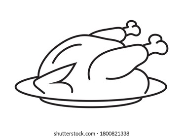 Thanksgiving dinner roast turkey line art icon for apps or websites