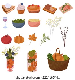 Thanksgiving dinner set in vector technique on a white background