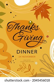 Thanksgiving Dinner Template. Good For Poster, Card, Invitation, Flyer, Cover, Banner, Placard, Brochure And Other Graphic Design, Vector Illustration.