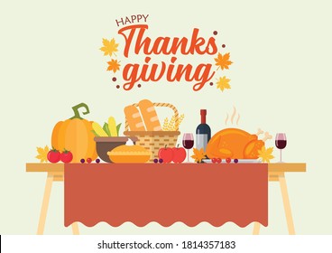 Thanksgiving dinner vector illustration. Festive holiday dinner.