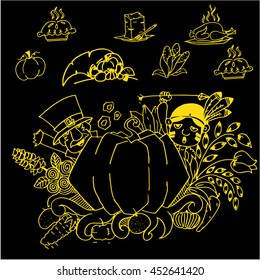 Thanksgiving doodle art vector on black backgrounds