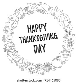 Thanksgiving doodle icons round decorative frame border