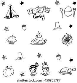 Thanksgiving doodle set with hand draw illustration