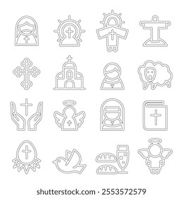 Thanksgiving , Easter, God , Christian icon set in thin line style