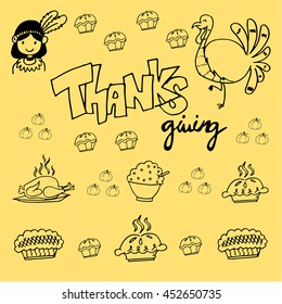 Thanksgiving element of doodle vector for kids