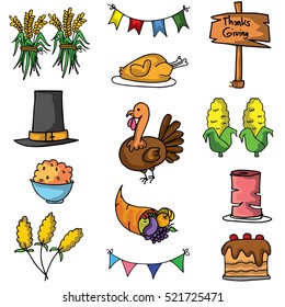 Thanksgiving element set of doodle vector art