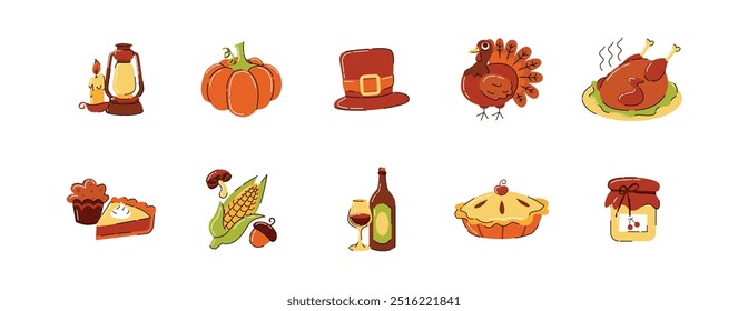 Thanksgiving Element Set Including Turkey and Pumpkin Pie