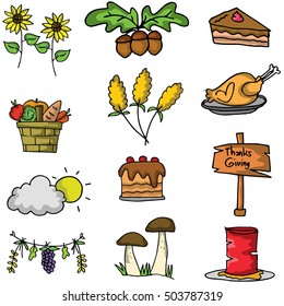 Thanksgiving element set on doodles vector illustration