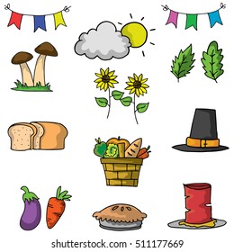 Thanksgiving element set on doodles vector art