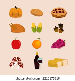 Thanksgiving elements with different food.