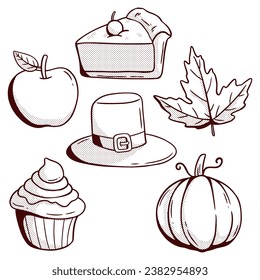 thanksgiving elements with hand drawing style. thanksgiving food collection