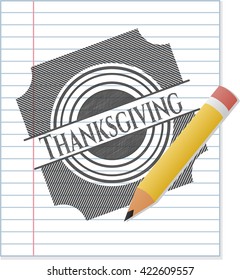 Thanksgiving emblem with pencil effect