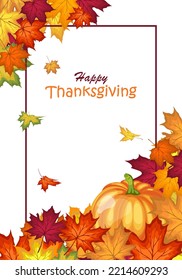 Thanksgiving fall banner with bright autumn leaves. Design element for the autumn holidays, events, discounts, and sales. Vector illustration.
