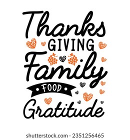 Acción de Gracias, Family Food Gratitude, diseño de camisetas SVG, archivos de corte SVG negros, diseño de camisetas personalizadas de tipografía