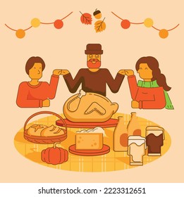 thanksgiving with family illustration with family eating celebration thanks giving day. 