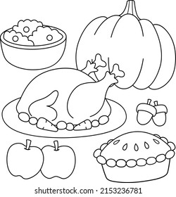 Thanksgiving Feast Coloring Page for Kids