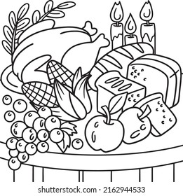 Thanksgiving Feast Coloring Page for Kids