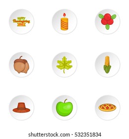 Thanksgiving feast icons set. Cartoon illustration of 9 thanksgiving feast vector icons for web