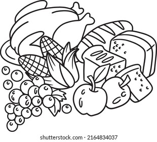 Thanksgiving Feast Isolated Coloring Page for Kids