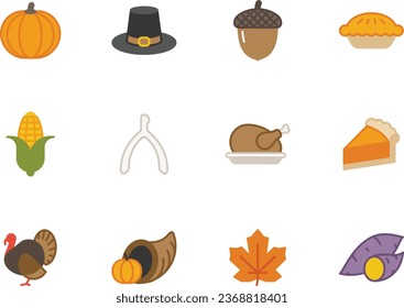 Thanksgiving flat color icon set with autumn related icons