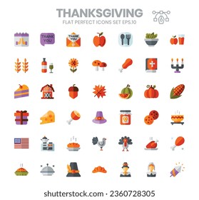 Thanksgiving (flat) icons set. The element collection includes be used in social media posts, web design, app design, and more.
