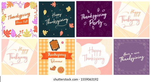 Thanksgiving Flyer Banner poster template vector illustration Autumn holiday greeting card set pack