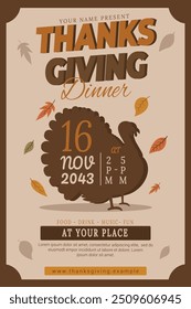 ThanksGiving flyer, dinner vector, template design, turkey