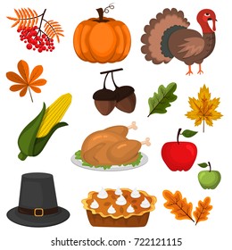 Vector Flat Style Set Colorful Thanksgiving Stock Vector (Royalty Free ...