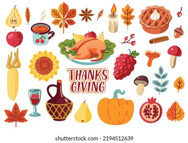 Thanksgiving food collection. Vector flat illustration