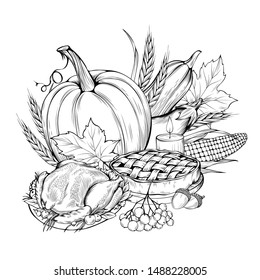 Thanksgiving Food Hand Drawn Vector Illustration Stock Vector (Royalty ...