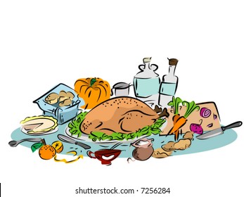 Thanksgiving Food Preparation - Vector