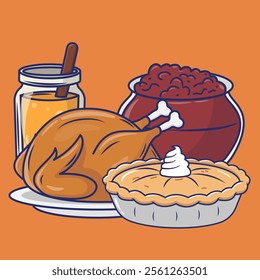 Thanksgiving foods and drink illustration, thanksgiving gift, vector, illustration, icon, icon food