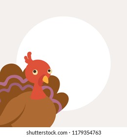 Thanksgiving frame for greeting card, label or poster. Vector hand drawn cute illustration with funny turkey bird. Holiday decor.