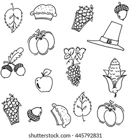 Thanksgiving fruit and vegetable doodle vector art