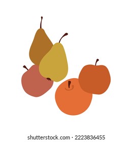 Fruto de acción de gracias ilustración. Frutas de cosecha de otoño - manzana y pera. Iconos vectoriales planos elementos decorativos Feliz Gracias dando ilustraciones diurnas aisladas en fondo blanco.